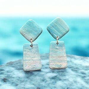 Polymer clay Oceanic Blue Dangle Earrings